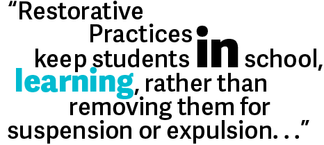 Restorative Practices keep students in school, learning, rather than removing them for suspension or expulsion . . . 